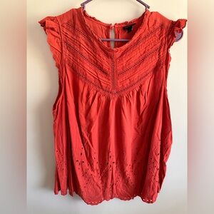 torrid Burnt Orange Eyelet Lace V-Yoke Cap Sleeve Blouse